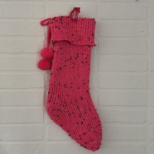 Pink Knit Christmas Stocking W/ Pom Pom Tassels